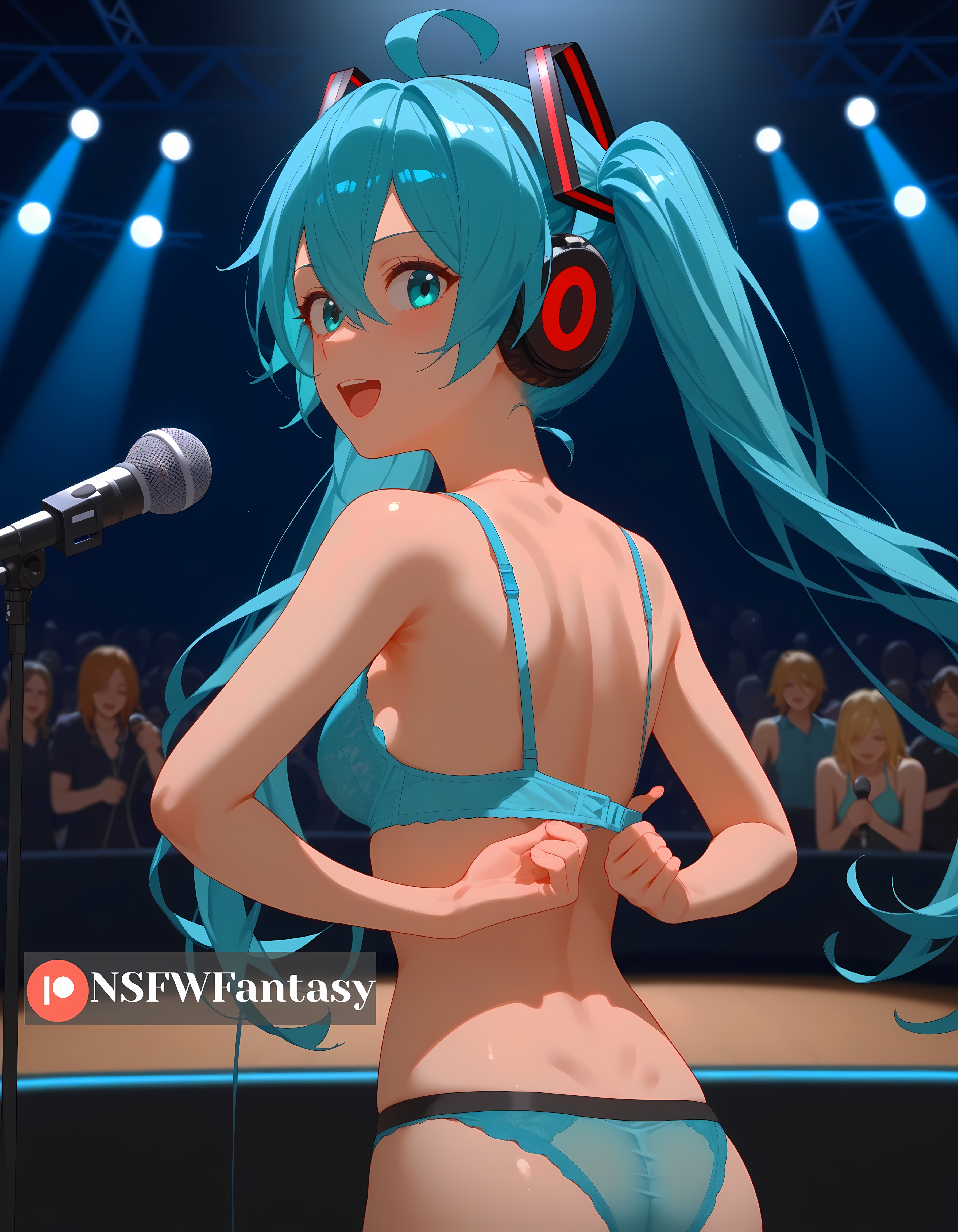 Hatsune Miku undressing boobies